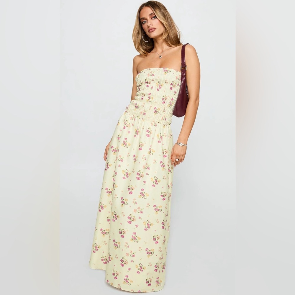 Princess Polly Yellow Floral Maxi Dress with Pink Roses
